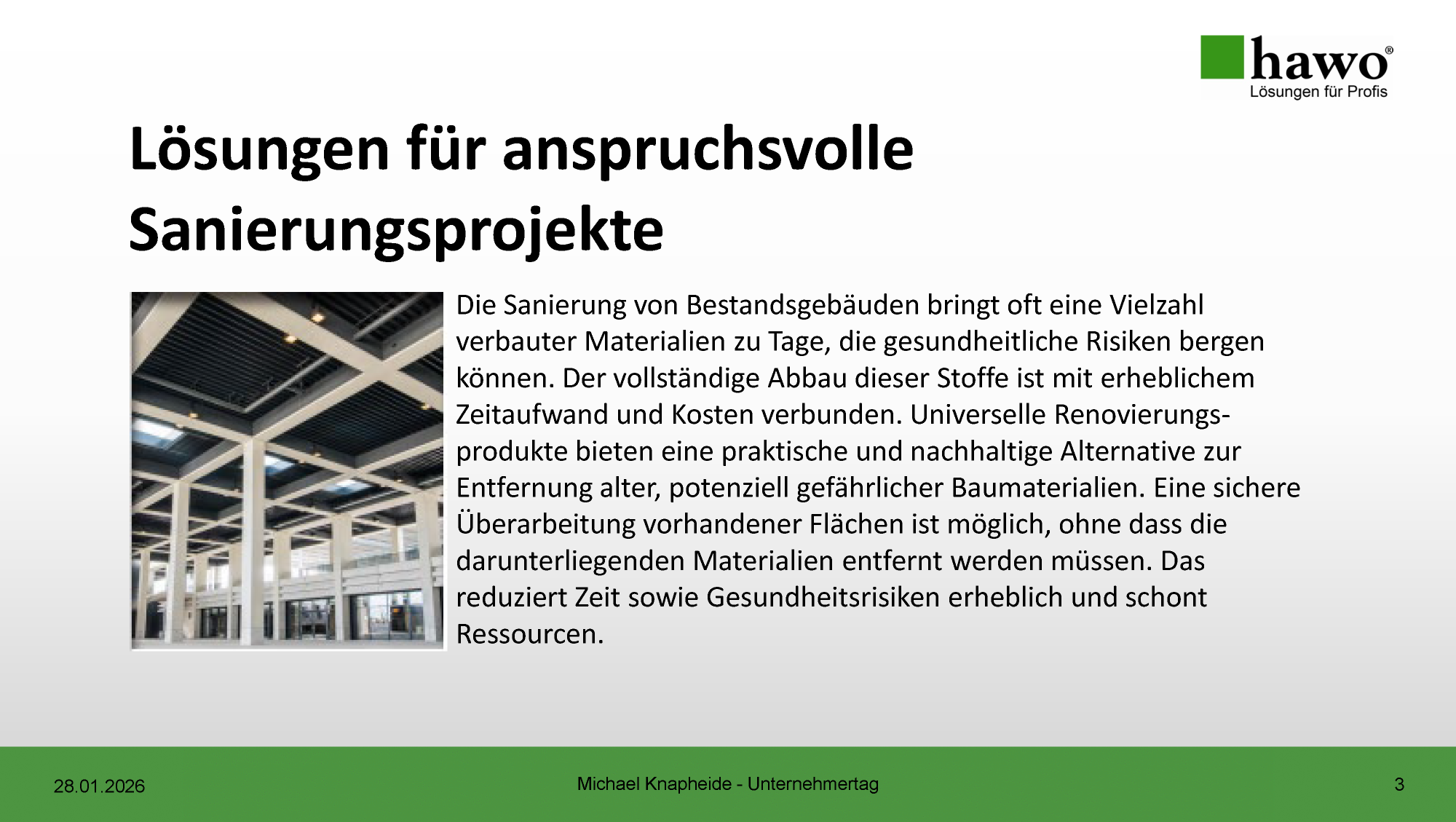 Pr&auml;sentation hawo Universelle Renovierprodukte