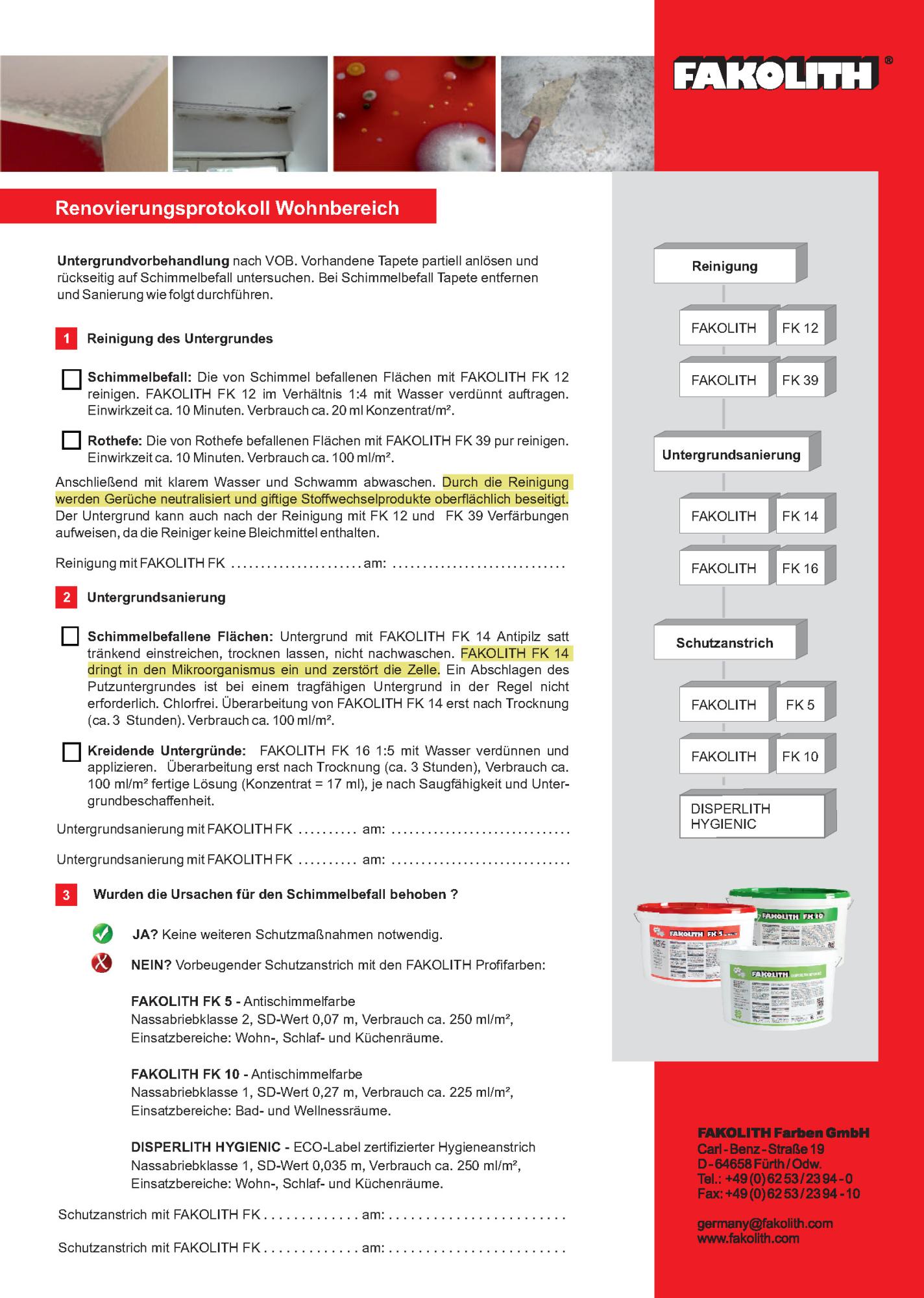 Formular Renovierungsprotokoll Wohnbereich
