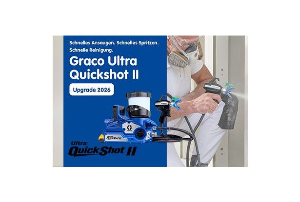 Mann mit Atemschutzmaske lackiert ein Holzgel&auml;nder mit der Graco Ultra-QuickShot