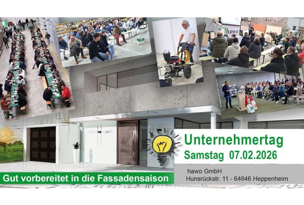 Unternehmertag Fassade 2026 - Banner - Teilnehmerbilder vor Hausfassade