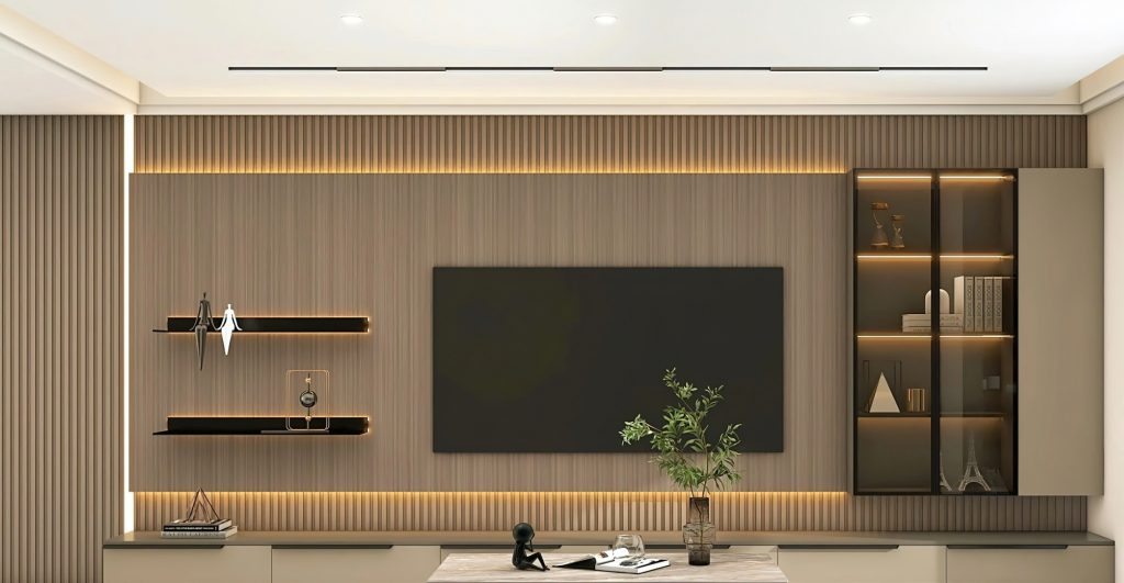 Fernsehwand mit Akustikpaneele