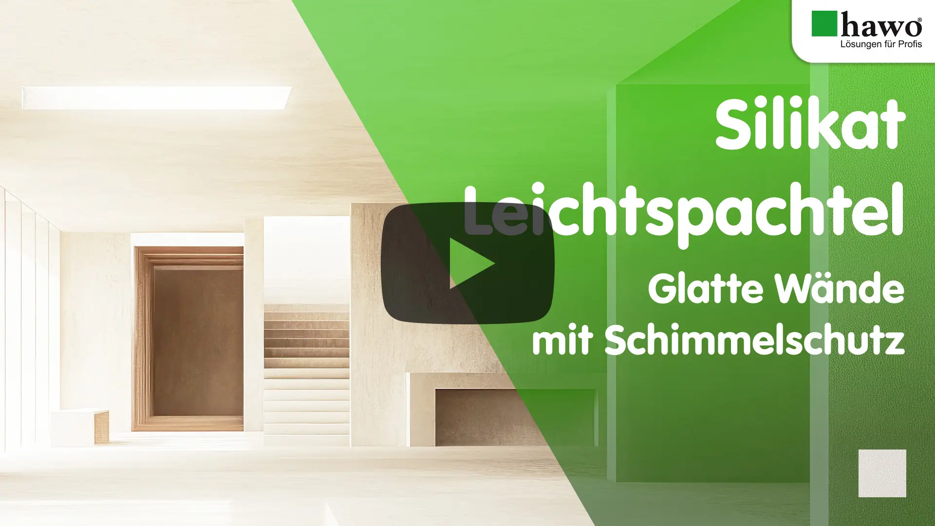 Titelbild des YouTube-Videos: Moderner, glatt gespachtelter Innenraum - Titel Silikat Leichtspachtel, Glatte Wände mit Schimmelschutz
