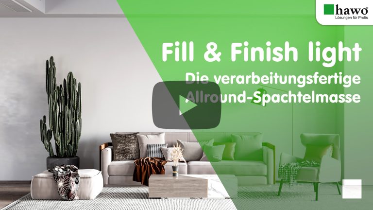 Titelbild zu Produkt-YouTube- Video von hawo Fill & Finish light - Wohnzimmer (Couch, Sessel, Tisch, Kaktus) mit weißen glatten Wänden