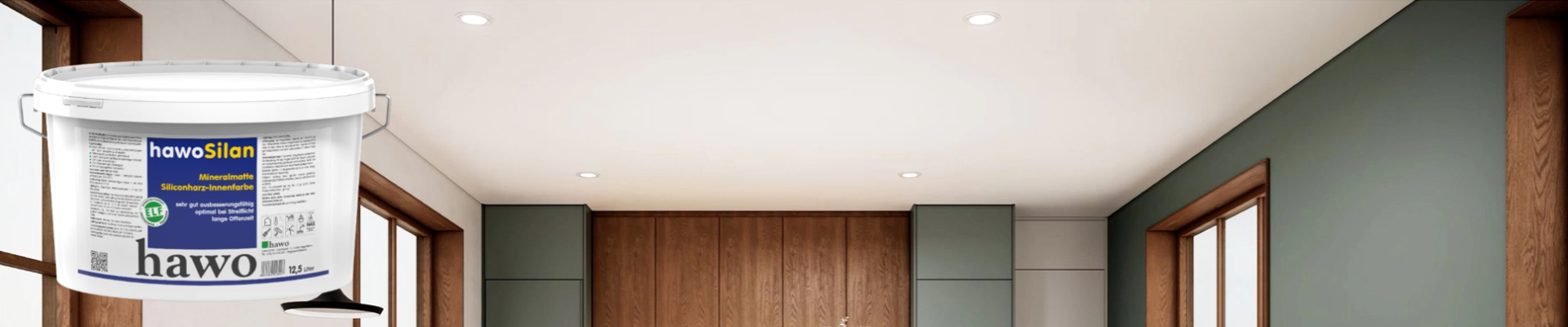 Wohnraum mit einer großen Deckenfläche - Abbildung eines Eimers hawoSilan