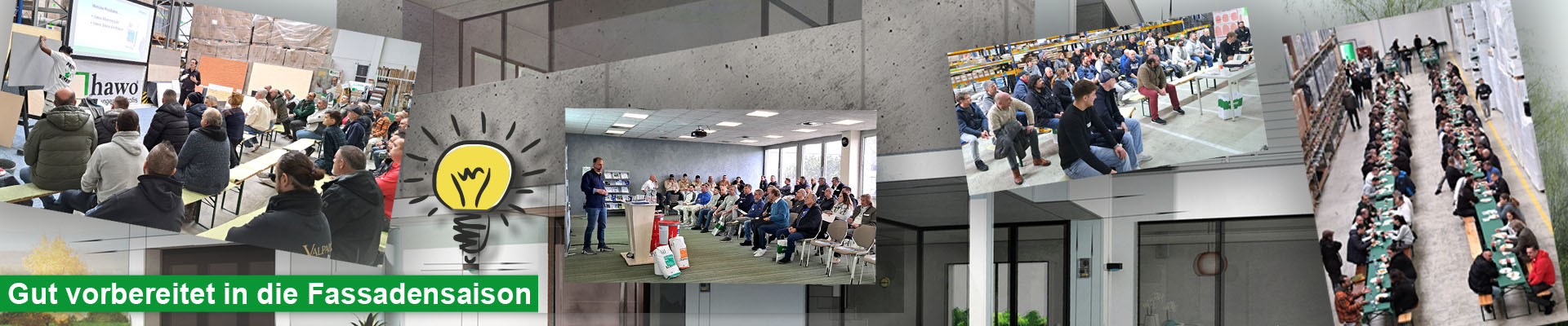 Unternehmertag Fassade 2026 - Banner - Teilnehmerbilder vor Hausfassade